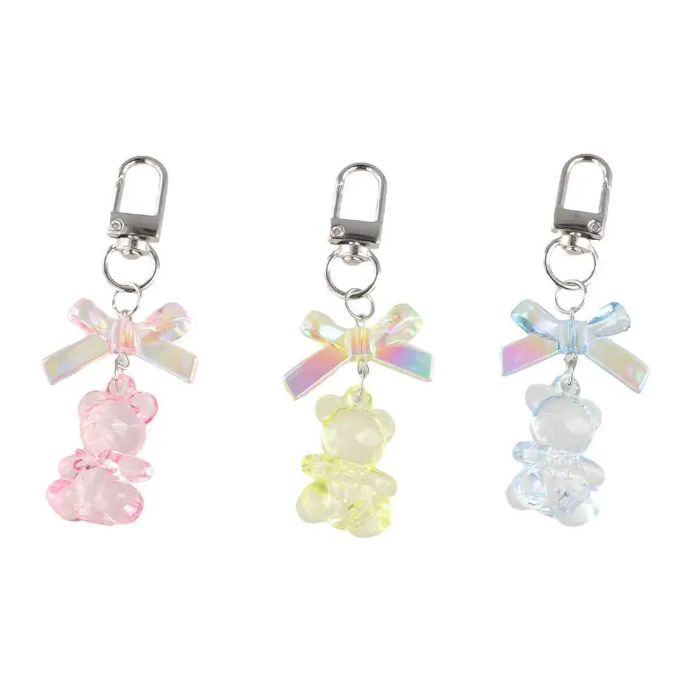 Bag Decoration Resin Gummy Bear Keychain Candy Color Transparent Cute Car Keyring Bow Heart Lovely Bag Pendant Car Accessory