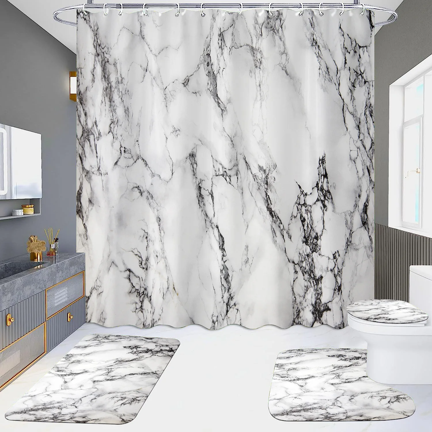 

VIKAMA белая мраморная занавеска для душа, роскошная золотая современная занавеска для ванной комнаты, водонепроницаемая полиэстеровая занавеска для домашнего декора
