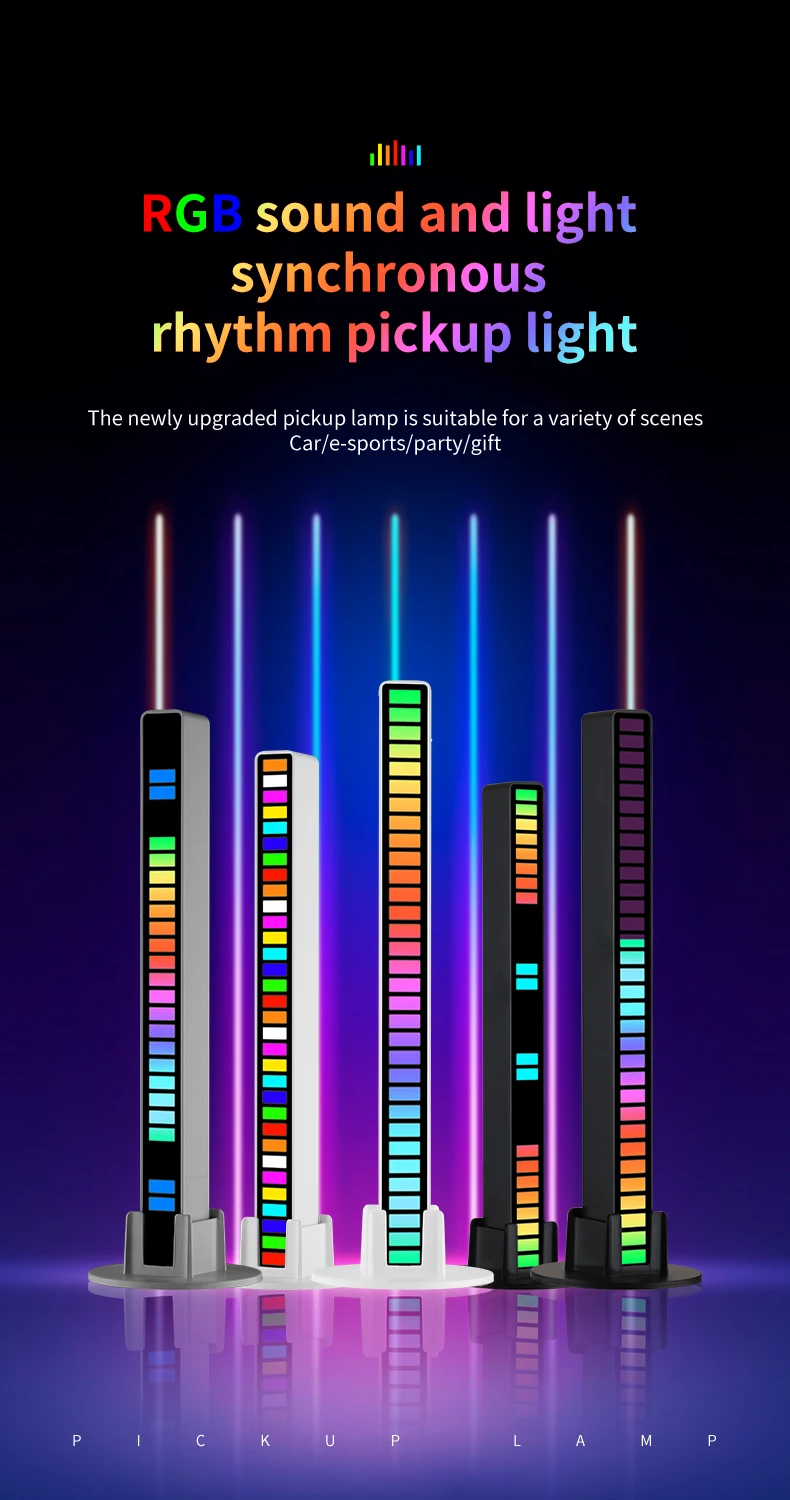 RGB Voice Control Synchronous Rhythm Light Internet Popular Colorful Music Ambient Light Car Desktop Induction Creative Led Pick