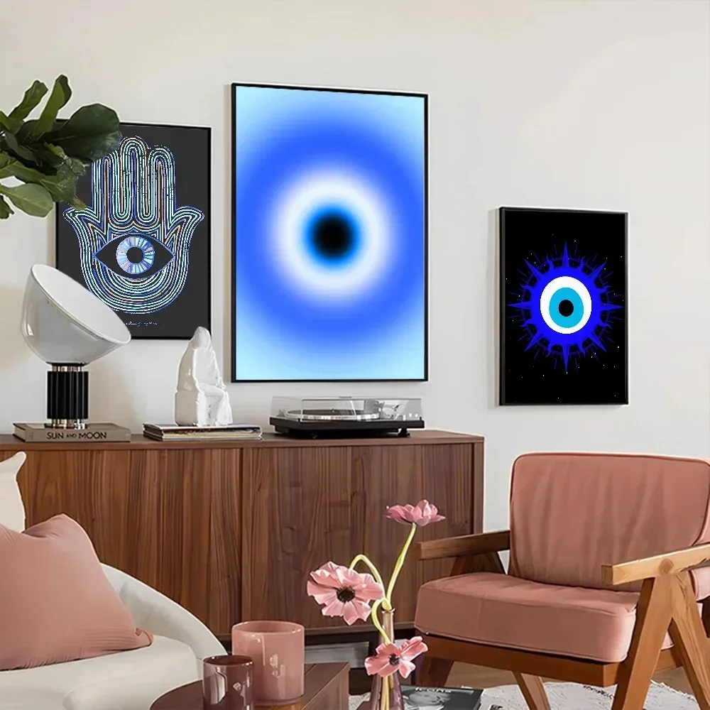 ملصق ورقة بيضاء لغرفة الدراسة ، ديكور حائط ، فن حائط ، عين شريرة ، فن تجريدي ، جودة عالية