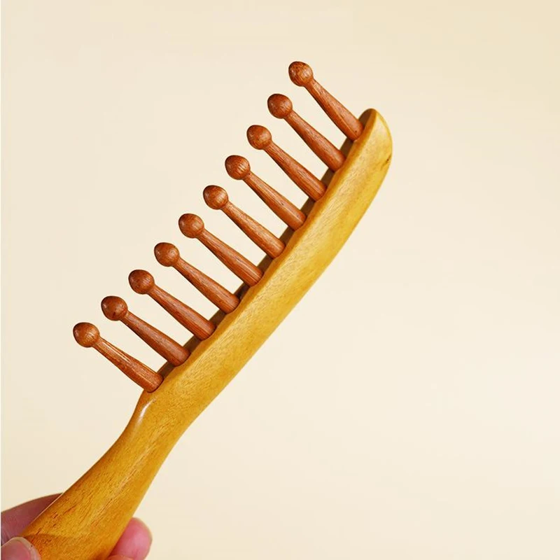 Natürlicher Garapa-Holzkamm, Meridian-Massage, antistatisch, kein Verheddern, breitzahniger Kamm für Frauen und Mädchen, glattes, lockiges Haar – Detail 3