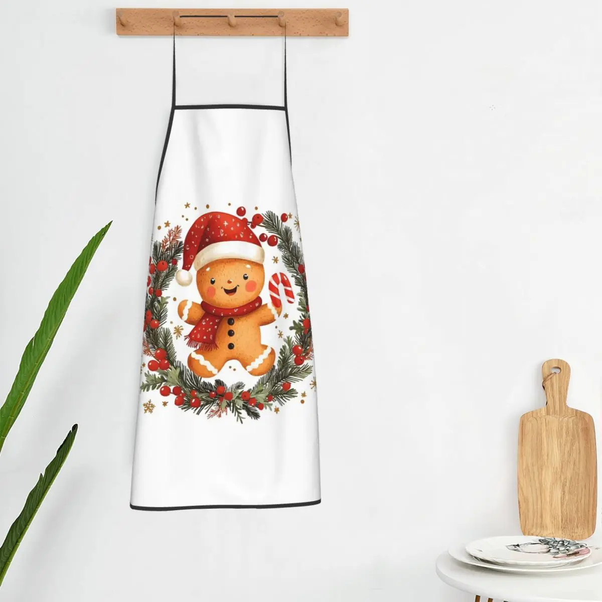 Holly Jolly Gingerbread Apron Chef Cooking Tablier Waterproof Bib Kitchen Cleaning Pinafore for Women Men Painting