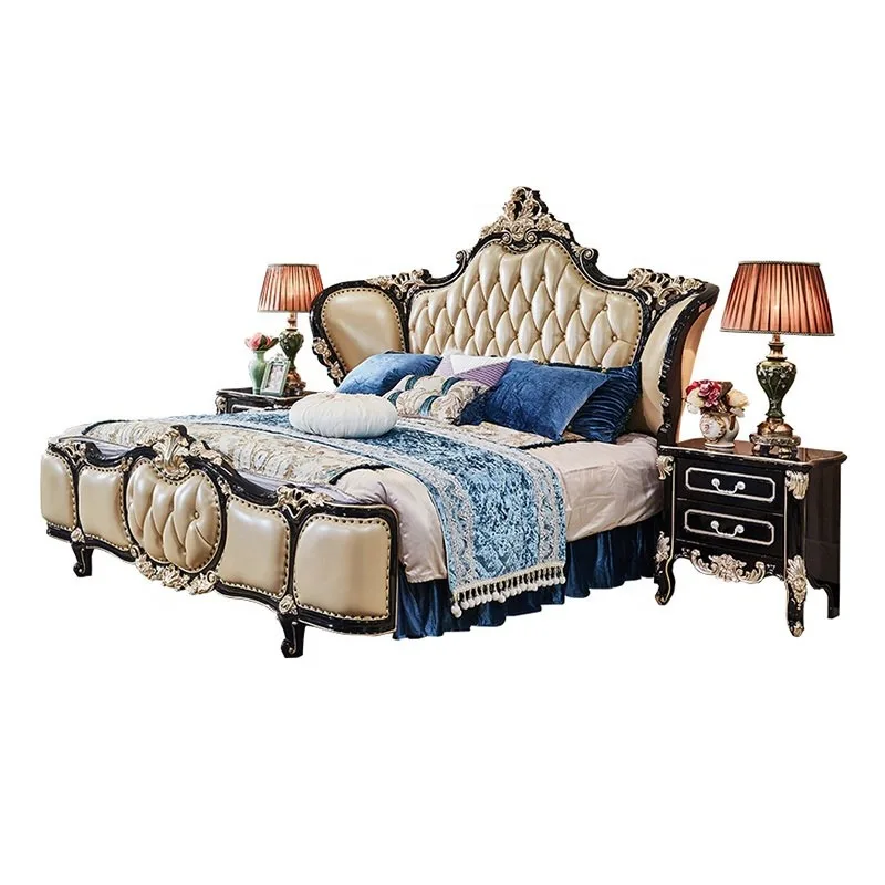 

European Style Double Bed Luxury Solid Wood Carved Princess Bed Bedroom Storage Beds Bedroom Furniture Set