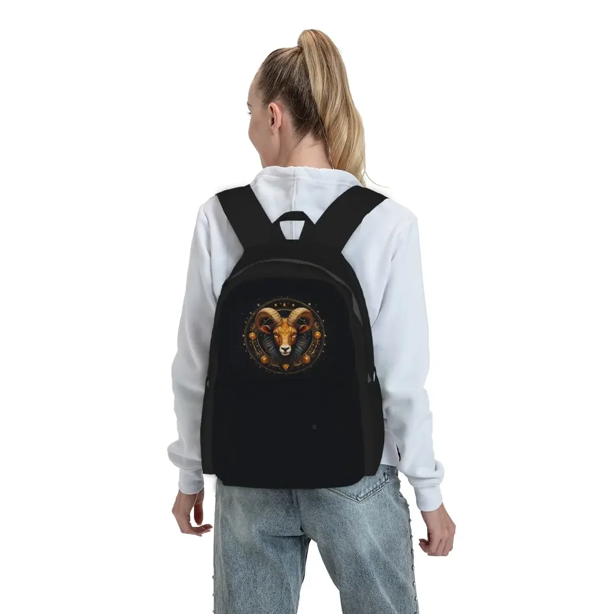 

Aries Zodiac Celestial Goat And Ram Horns Print Backpack Boys Girls BookBag Kids School Bag Laptop Shoulder Bags for Men Women