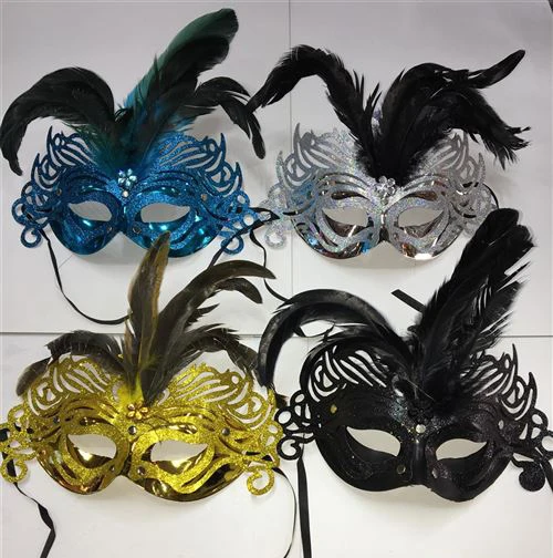 Furry silvery butterfly party mask mixed color 12 pcs