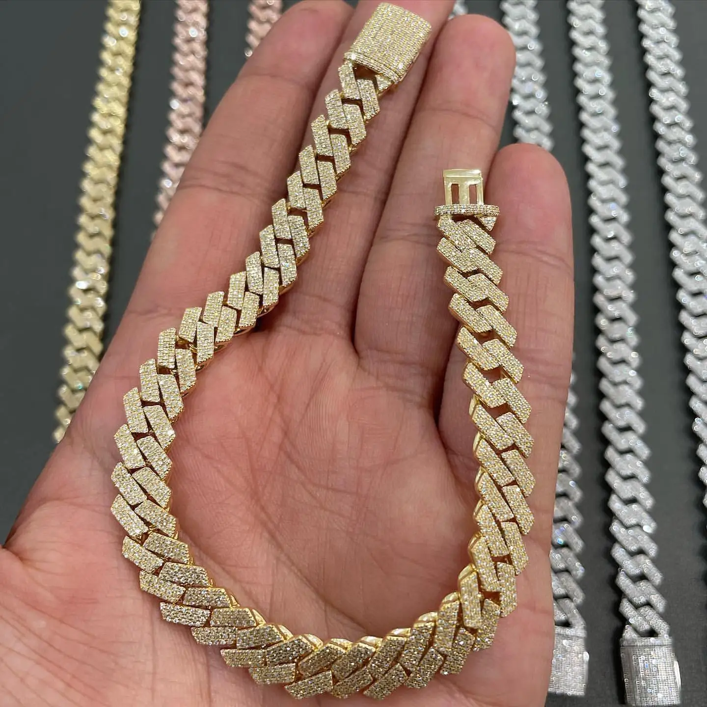 Hip Hop men jewelry 10mm Miami Cuban Bracelets 5ct VVS 3 rows Moissanites iced out Cuban Chain link Bracelet