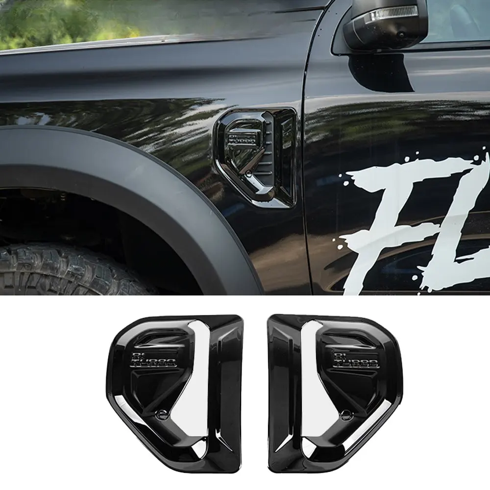 Car Upgrade For Ford Ranger T9 2023-2025 Exterior Leaf Board Decorative Stickers Bright Black Carbon Print Cars Accessories