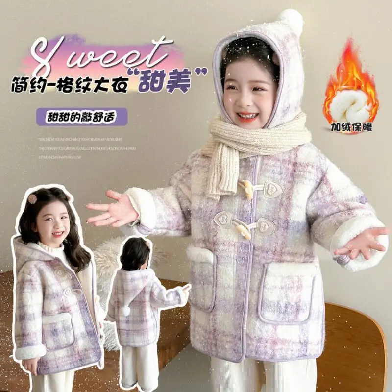 فتاة الخريف معطف الشتاء رشاقته سترة منتصف طول القمم هوديي الطفل الدفء تنوعا Kawaii موضة نمط جديد ملابس كاجوال #5
