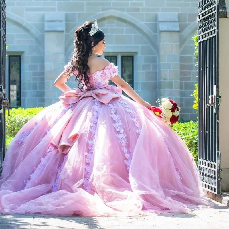 Doymeny-Vestidos de quinceañera con apliques florales en 3D, Rosa Mexicano brillante, Vestidos de Noche de XV Años, dulce 16, 2024