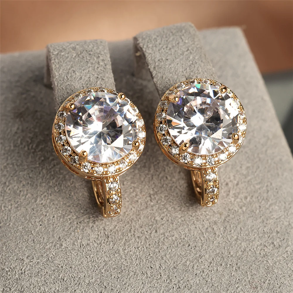 Charm Female White Water Blue Crystal Zircon Stone Hoop Earrings Gold Color Simple Wedding Jewelry For Women
