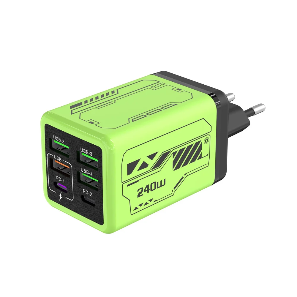 240W GaN-Ladegerät Schnellladegerät 6-Port USB-C PD-Ladeblock mit 240W USB-C zu Typ-C Datenkabel für iPhone Xiaomi Huawei Smartphone