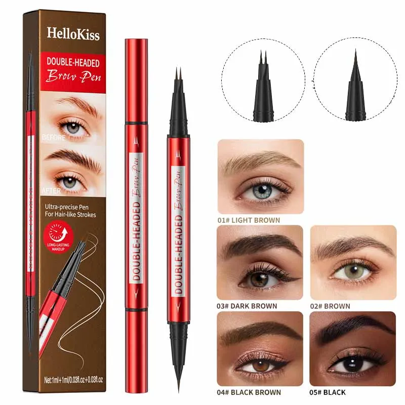 Wenkbrauwpotlood met 2 vorks Waterdicht Twee-in-één Vloeibaar wenkbrauwpotlood Gebogen wenkbrauwpen Make-up Ultrafijne wenkbrauwen Pen Rode buis