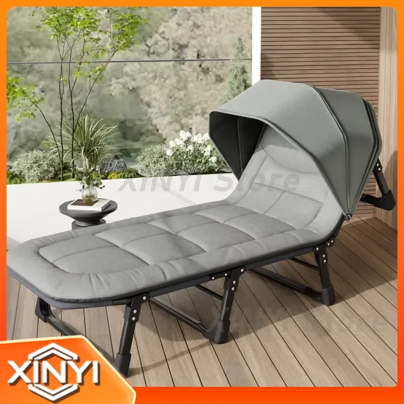 Outdoor Portable Foldable Camping Bed with Awning for Recreational Camping Hiking Lunch Break Lightweight Adjustable for All