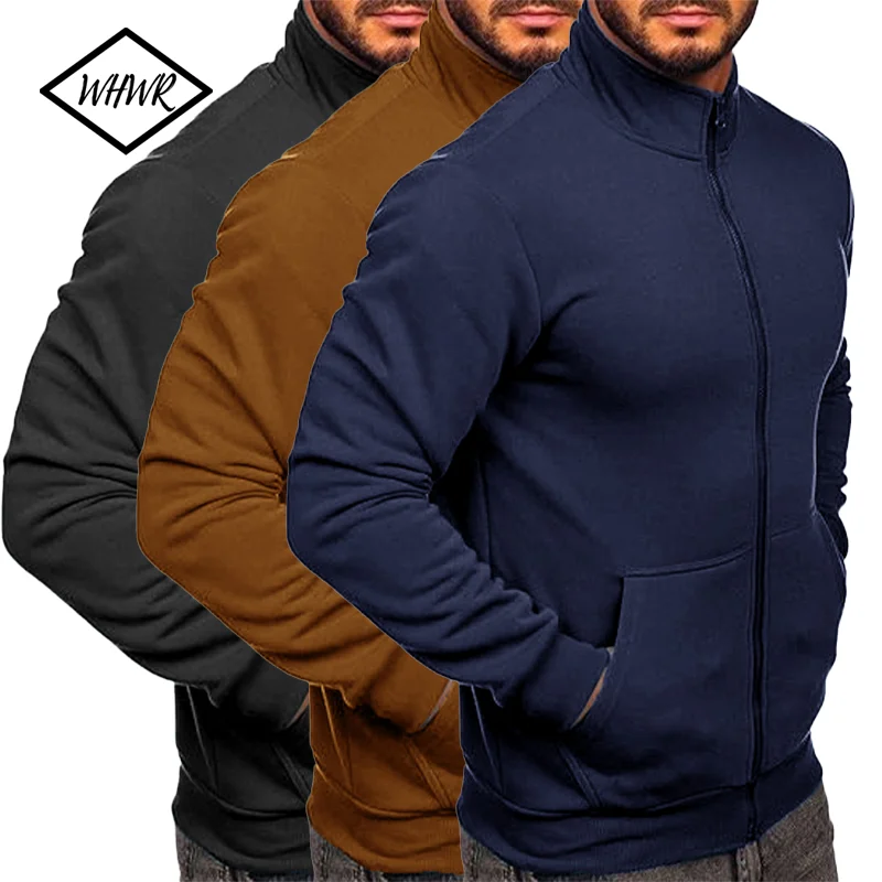 

Мужские толстовки на молнии, однотонный полуспортивный костюм, повседневный уличный спортивный костюм, куртка с длинными рукавами, пальто с карманами