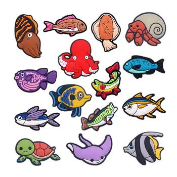 1 adet Deniz Balığı PVC Ayakkabı Takılar Kot Pimleri Sevimli Volador Ahtapot Kalamar Şekli Sandalet Üst Süslemeleri Ayakkabı Tokası Aksesuarları