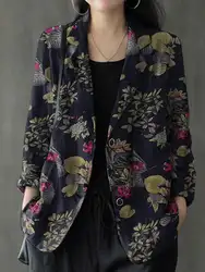 Women Autumn Blazer 2024 ZANZEA Stylish Printed Coats Thin Tops Female Spring Casual Long Sleeve Floral Blouse Summer Shirt