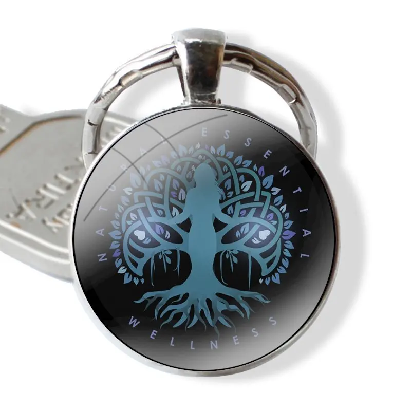 Tree Of Life Viking Yggdrasil Runic Keychain Handmade Glass Cabochon Key Ring Holder Pendant Key Chains