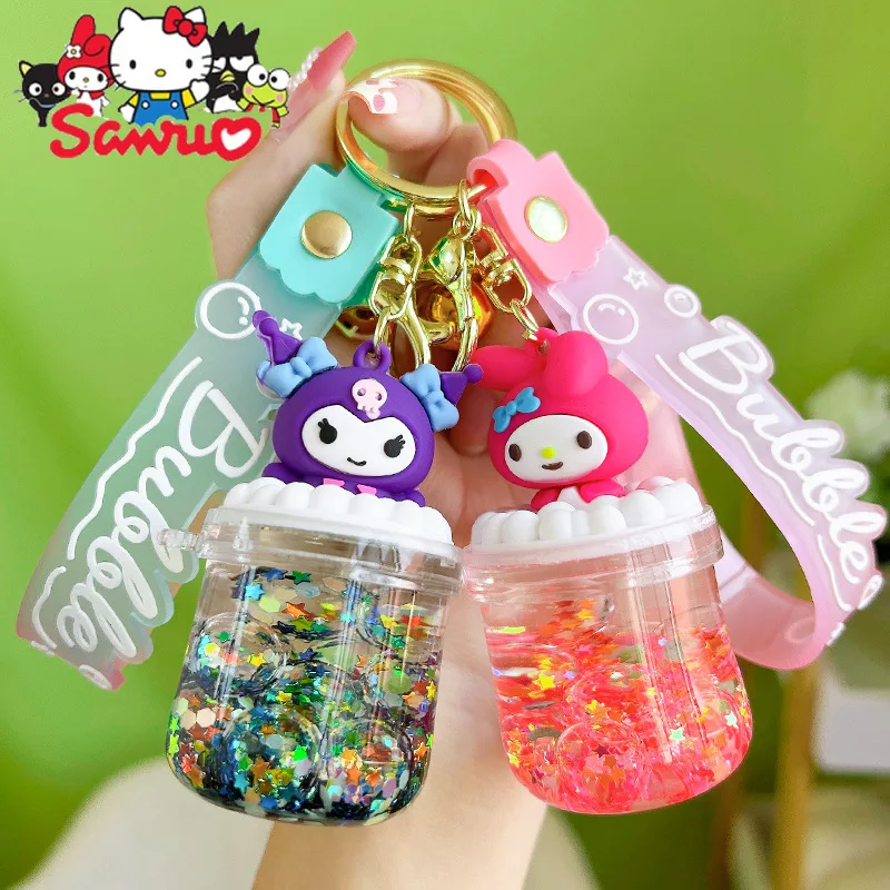 

MINISO Melody Kuromi Hello Kitty Cinnamoroll Pochacco Luminous Dew Doll Into Oil Drifting Bottle Key Chain Bubble Beads KeyChain