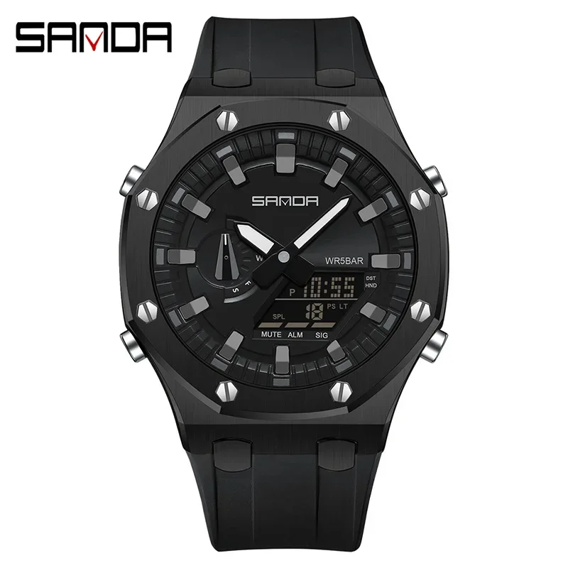 

SANDA 3309 Men's Electronic Watch Fashion New Model Analog Digital Pointer Luminous Outdoor Waterproof Alarm Mode Wrist Watches