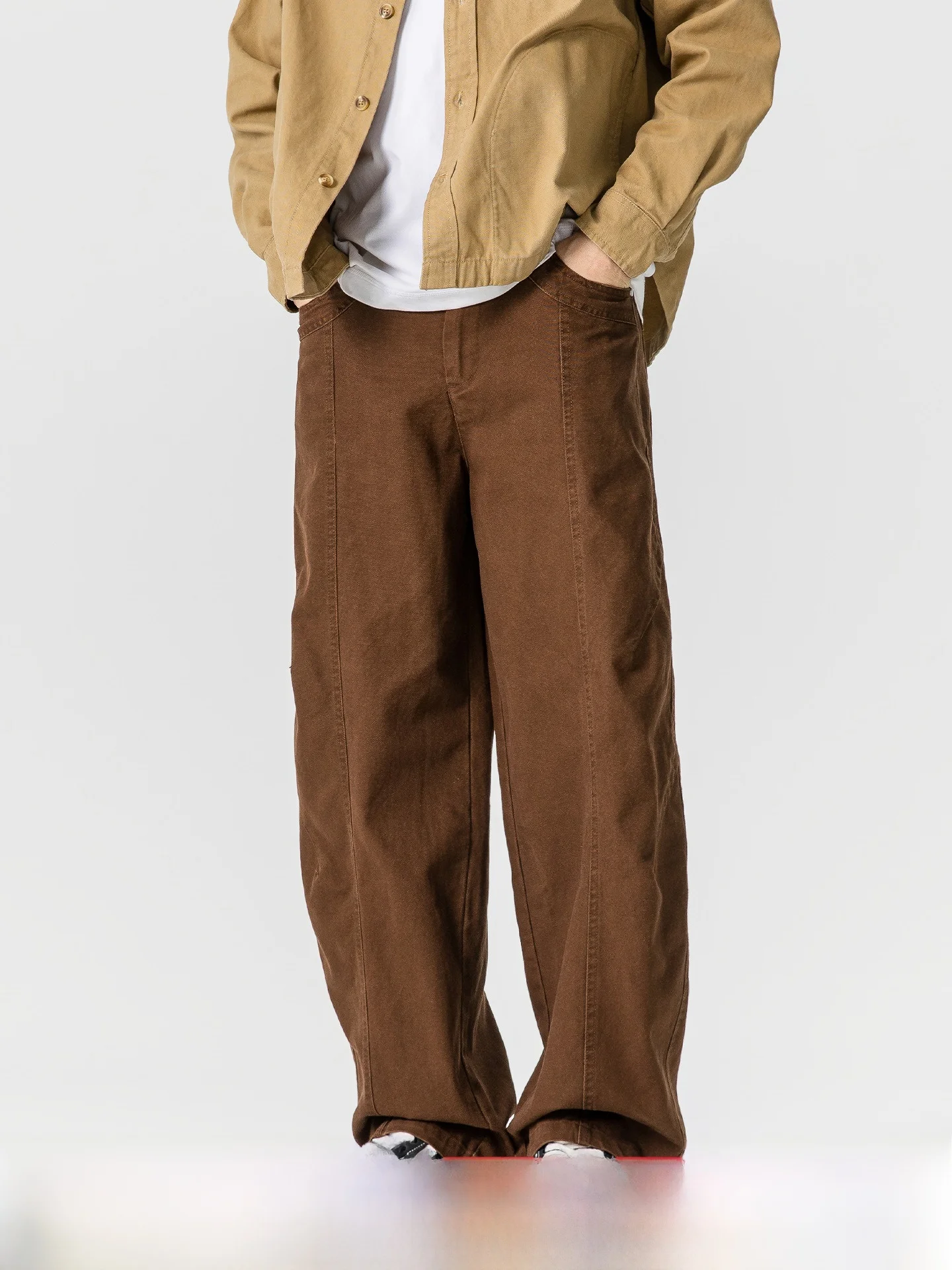 

Осенние свободные прямые брюки для рабочей одежды для мужчин, повседневные длинные брюки из чистого хлопка с завязками, японский пошив