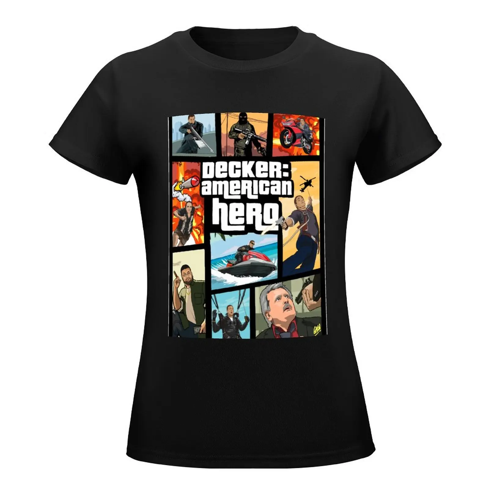 Decker: American Hero, original On Cinema Artwork T-Shirt vintage clothes Summer Women's clothing