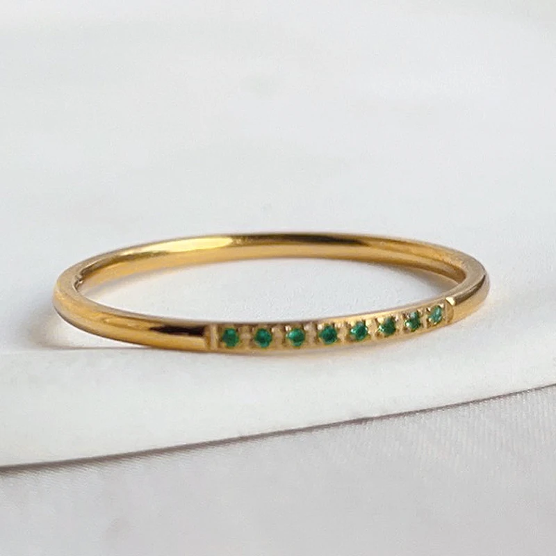 High End PVD Shinny Minimalist White Green Zircon Rings Female Exquisite Stainless Steel Bridal Ring