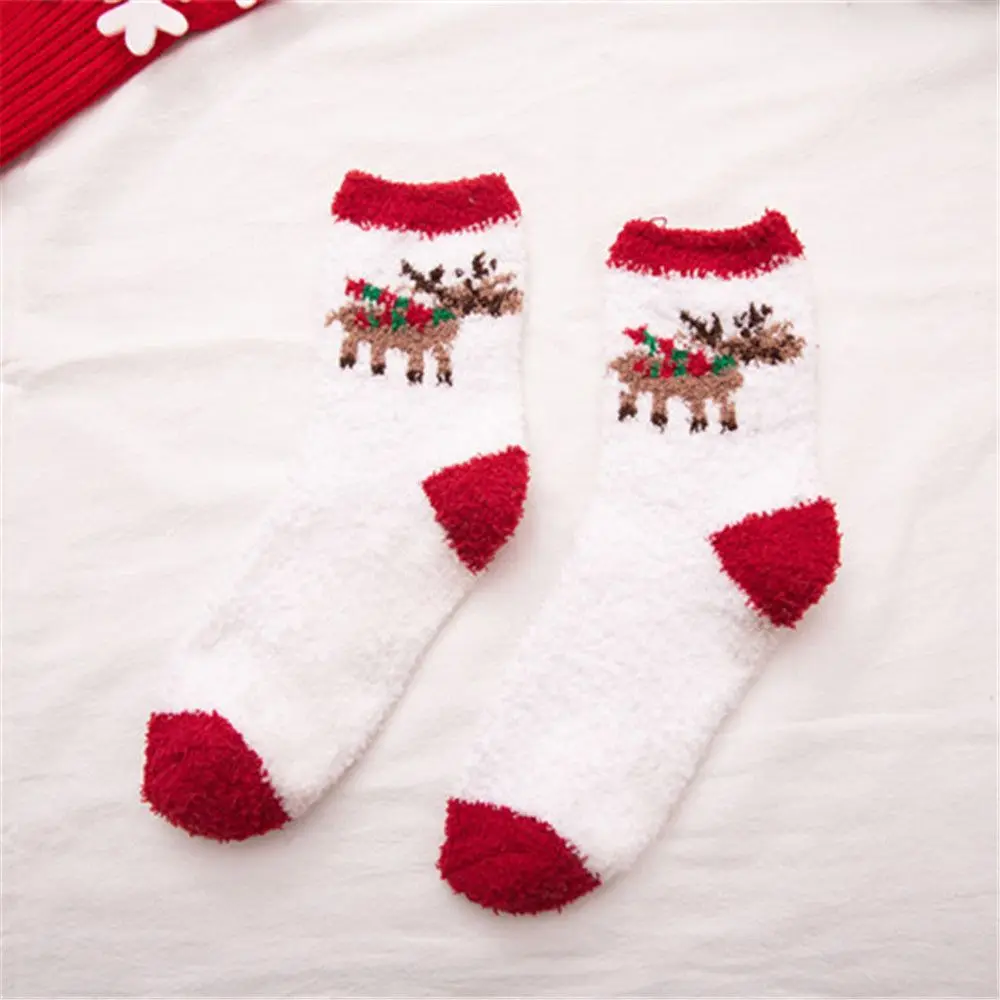 1 Pair New Year Winter Xmas Gifts Warm Christmas Women's Socks Floor Socks Fleece Coral