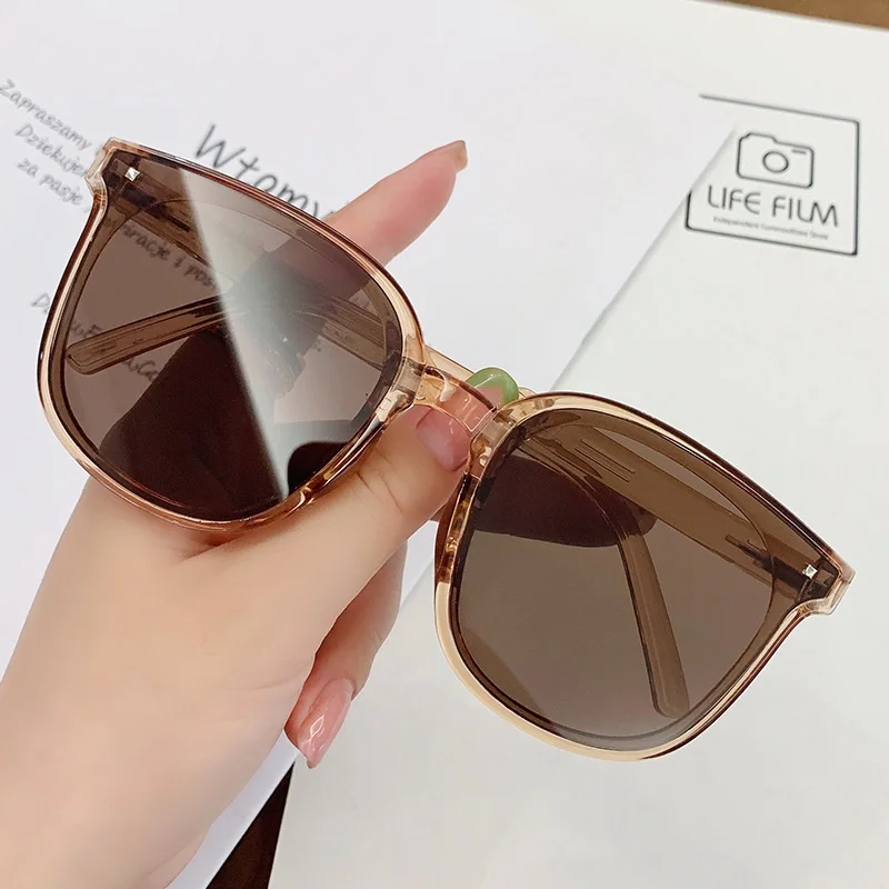 Unisex Trendy UV Protection Brown Lens Sunglasses for Men Ins Fashion Black Square Frame Eyeglasses Women Eyewear Shades for image 4