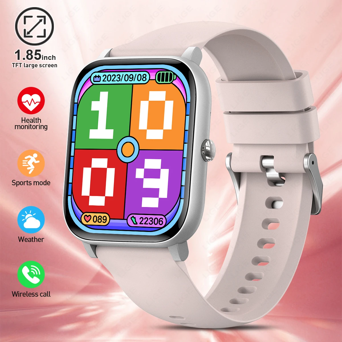 

New Fashion Women Smart Watch 1.85'' HD Screen Bluetooth Call Heart Rate Blood Pressure Bracelet Music Sport Men Smartwatch 2025