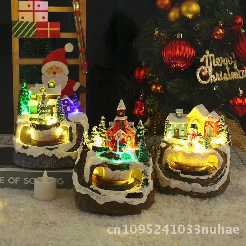 

Рождественские украшения из смолы, поезд с музыкой и вращением, светящийся декор дома, корейский стиль, мультфильм, европейско-американское этническое современное искусство