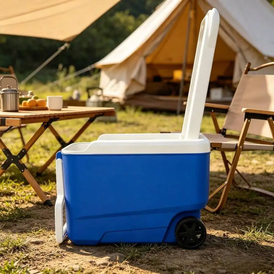 38 QT Hard Sided Cooler With Sturdy Rolling Wheels, Durable Leak-Proof Insulated Beverage Storage Ice Chest
