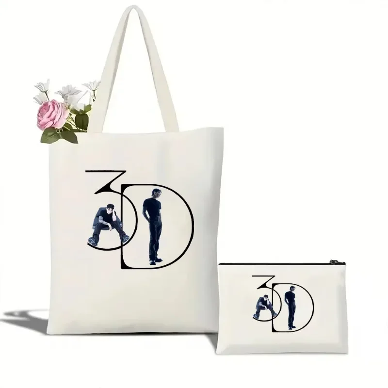 2pc Jungkook 3D Pop Music Tote Bag 3D Song Bag Jeon Y2K Harajuku Korean Fashion Women's Canvas Bag Army Friends Gift Kpop Merch