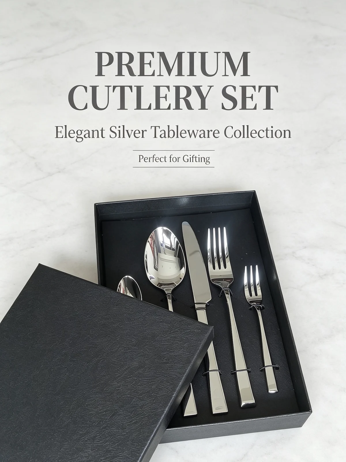 High Quality Solid Slanted Cutlery Set 420/304 Stainless Steel with Gift Box, Luxury Flatware for Business and Friend Gifts