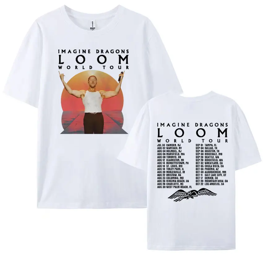 Imagine Dragons Loom Tour 2024 Double Sided Graphic T Shirt Men\'s Women Vintage Hip Hop Rock Oversized Cotton T-shirt Streetwear