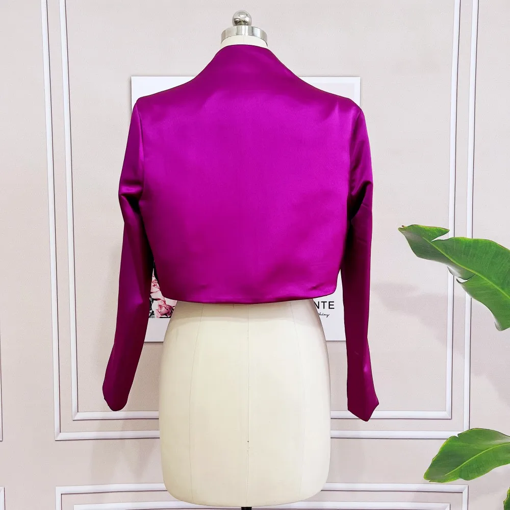 Women Long Sleeves Fuchsia Jacket High Collar Bolero Coat Matching Evening Dress Ladies Elegant Wrap Customize