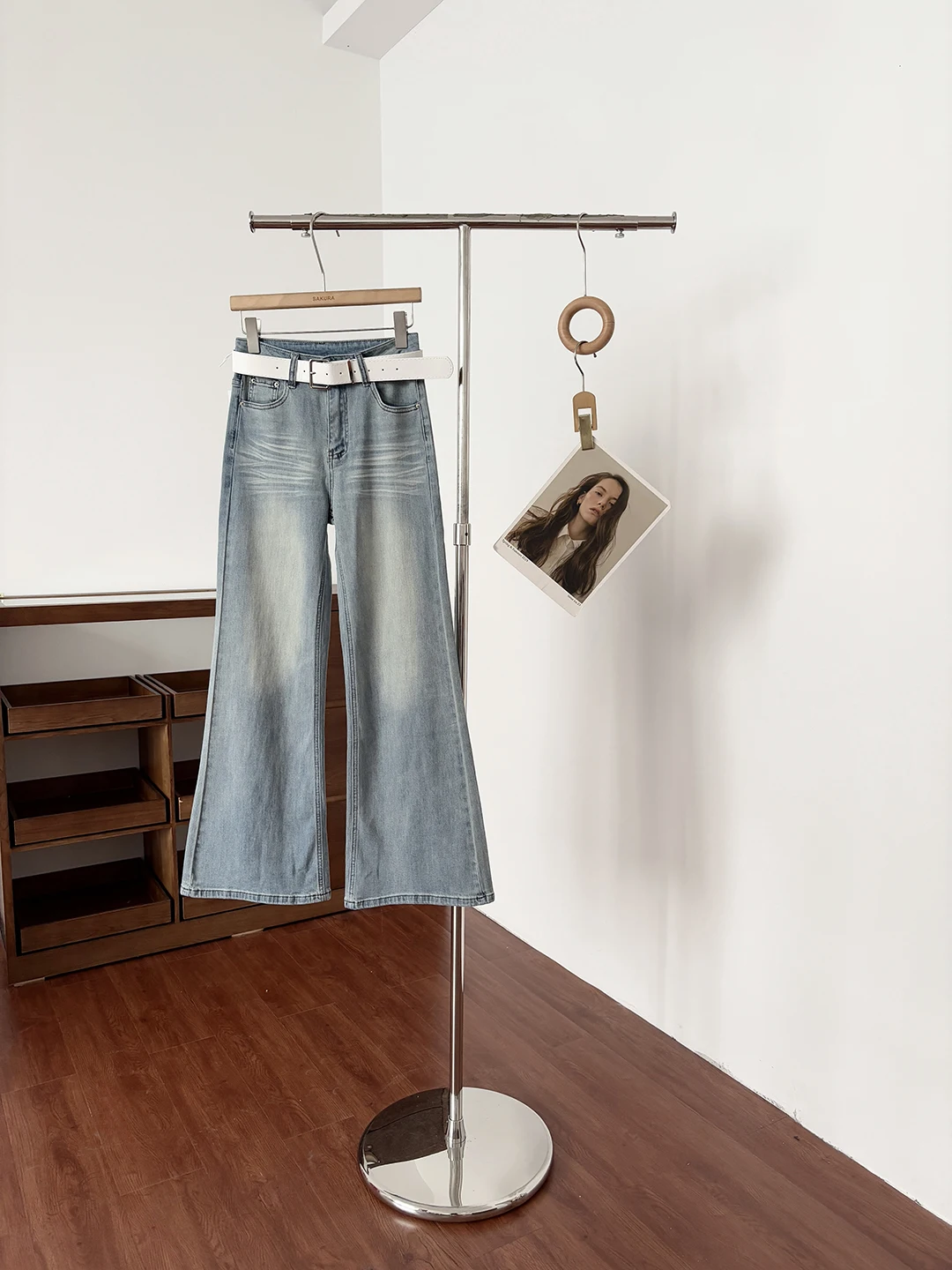 

Spring 2026 High Waist Flared Jeans Women's Fashion Slimming Trousers Polyester Fiber Button Closure Color