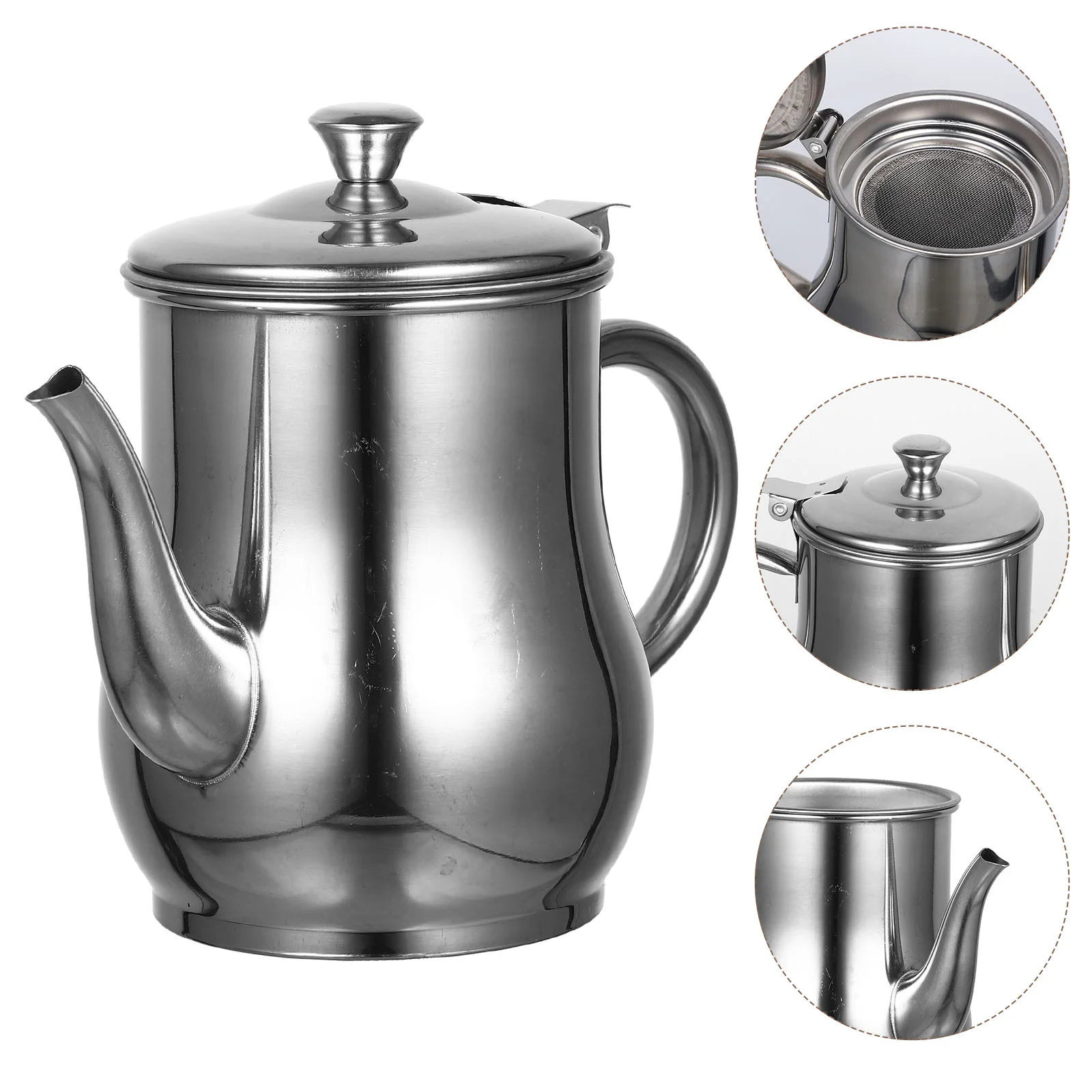 

Stainless Steel Oil Pot Container Dispenser Bottle Holder for Restaurant Syrup Filter Kettle Lecythus Strainer and Storage Dad