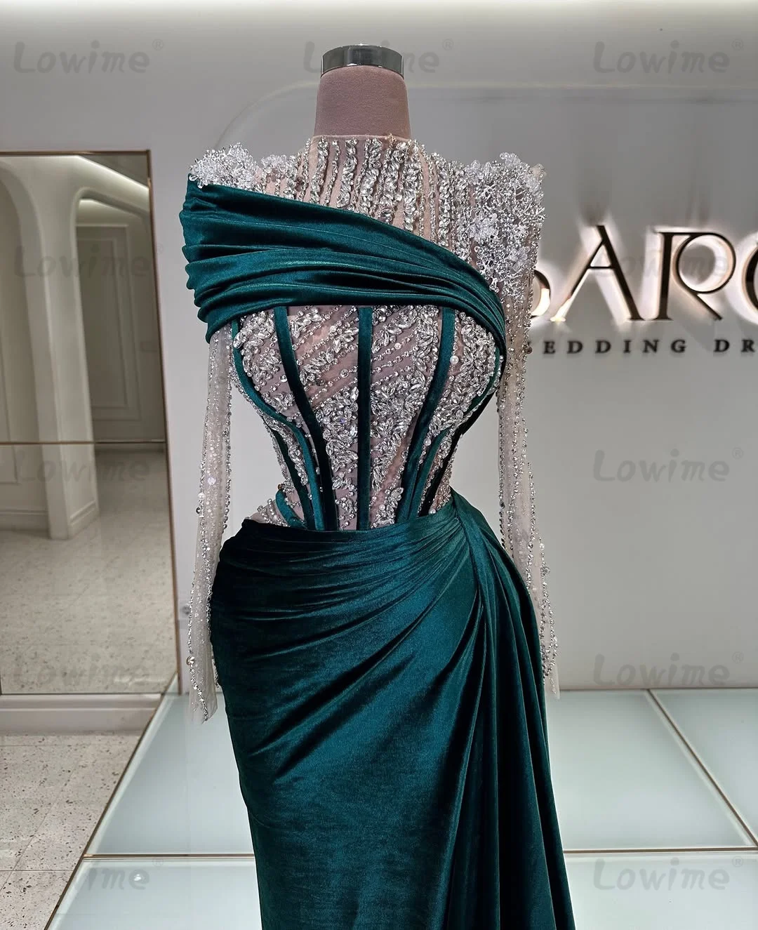 

Elegant Green Velvet Evening Dresses Long Sleeve Robes De Soirée Customized Aso Ebi Birthday Engagement Gowns Prom Party Dresses