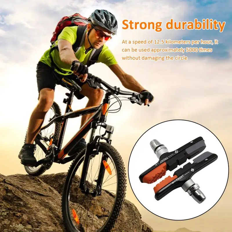 V Brake Pads 2 Pieces V-Shape Cycling Breaking Pad Aluminum Housing Riding Equipment For City Commuting Long Ride Outdoor