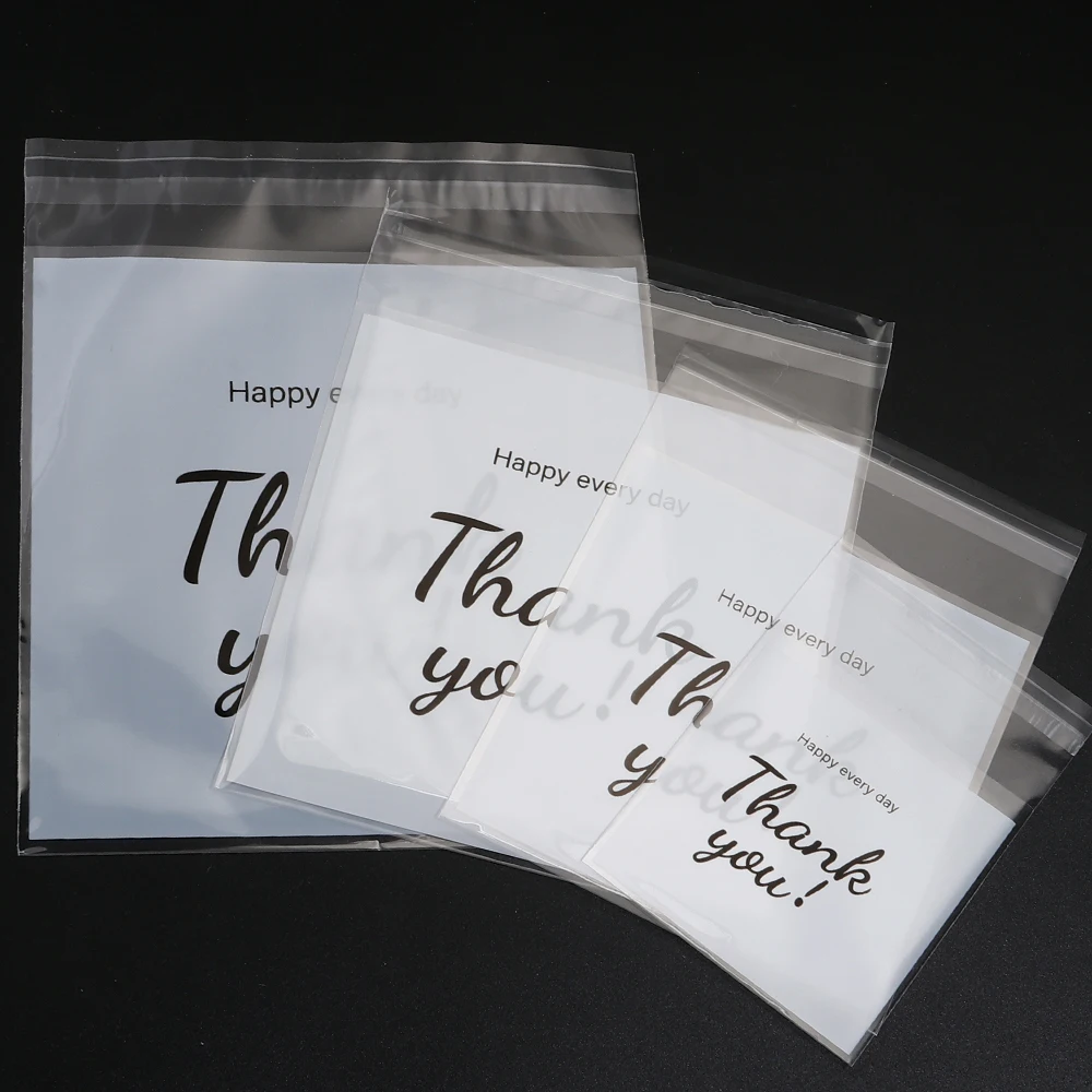 100/200 قطعة شكرا لك أكياس للهدايا الحلوى كوكي التعبئة والتغليف البلاستيك الحقيبة ذاتية اللصق لحفل الزفاف عيد ميلاد تفضل حقيبة التخزين الصغيرة
