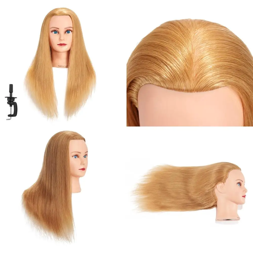 

Манекен для косметологических тренировок из 100% натуральных человеческих волос (24-26 дюймов) с зажимом для крепления креплений - светлый