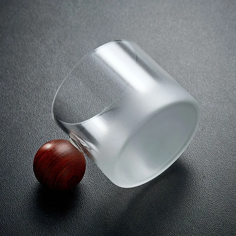 Frosted Glass Teacup Red Sandalwood Handle Translucent Thick Mugs Dining Room Home Kung Fu Tea Making Cups Coffee Milk Tea Ware