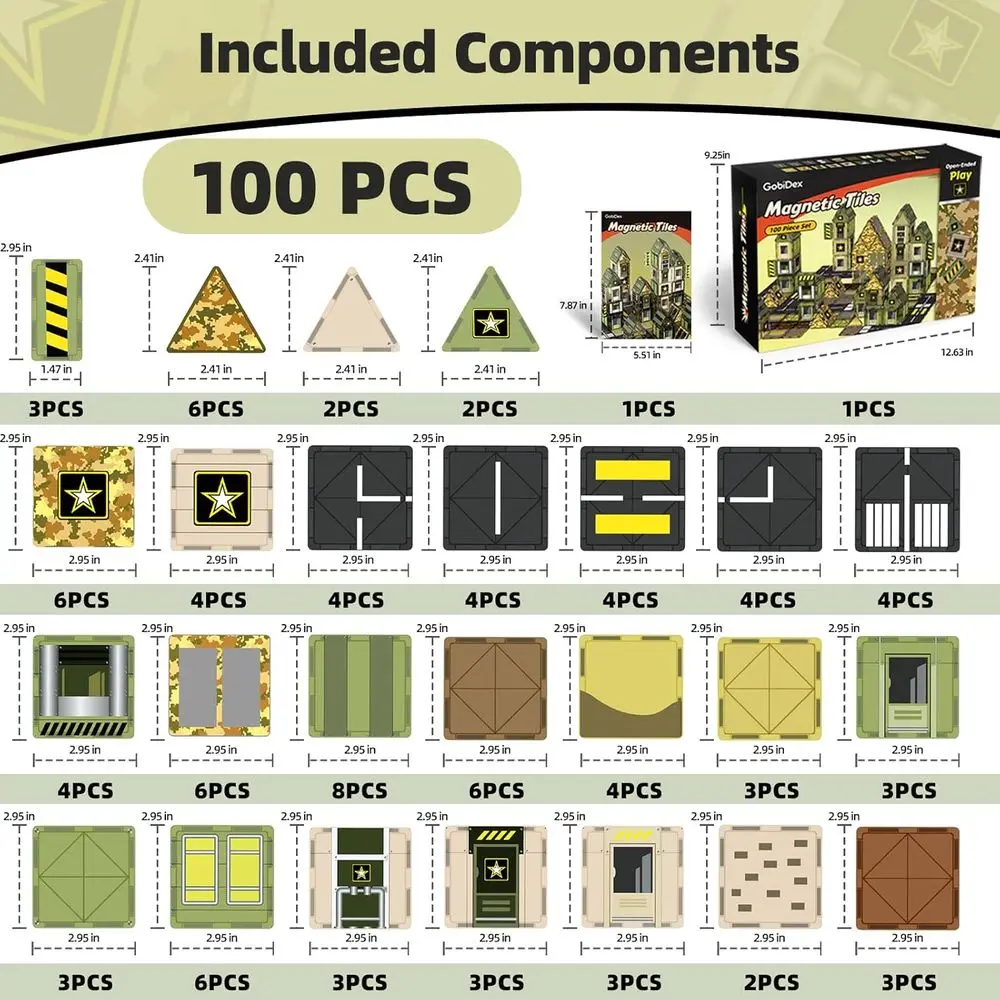 Blocchi militari magnetici GobiDex da 100 pezzi - Giocattoli da costruzione STEM per bambini 3+, set da gioco militare educativo, regalo di compleanno ideale per ragazzi