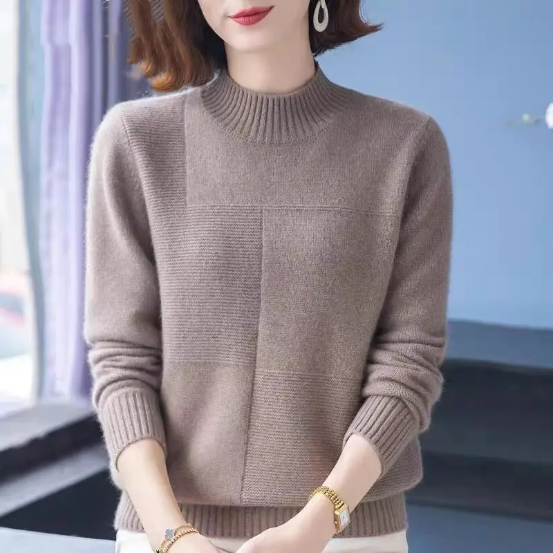 

Autumn and Winter Women's Sweater Women's Pullover Solid Color Half Turtleneck Short Knitted Bottoming Shirt Top Inside LJ422