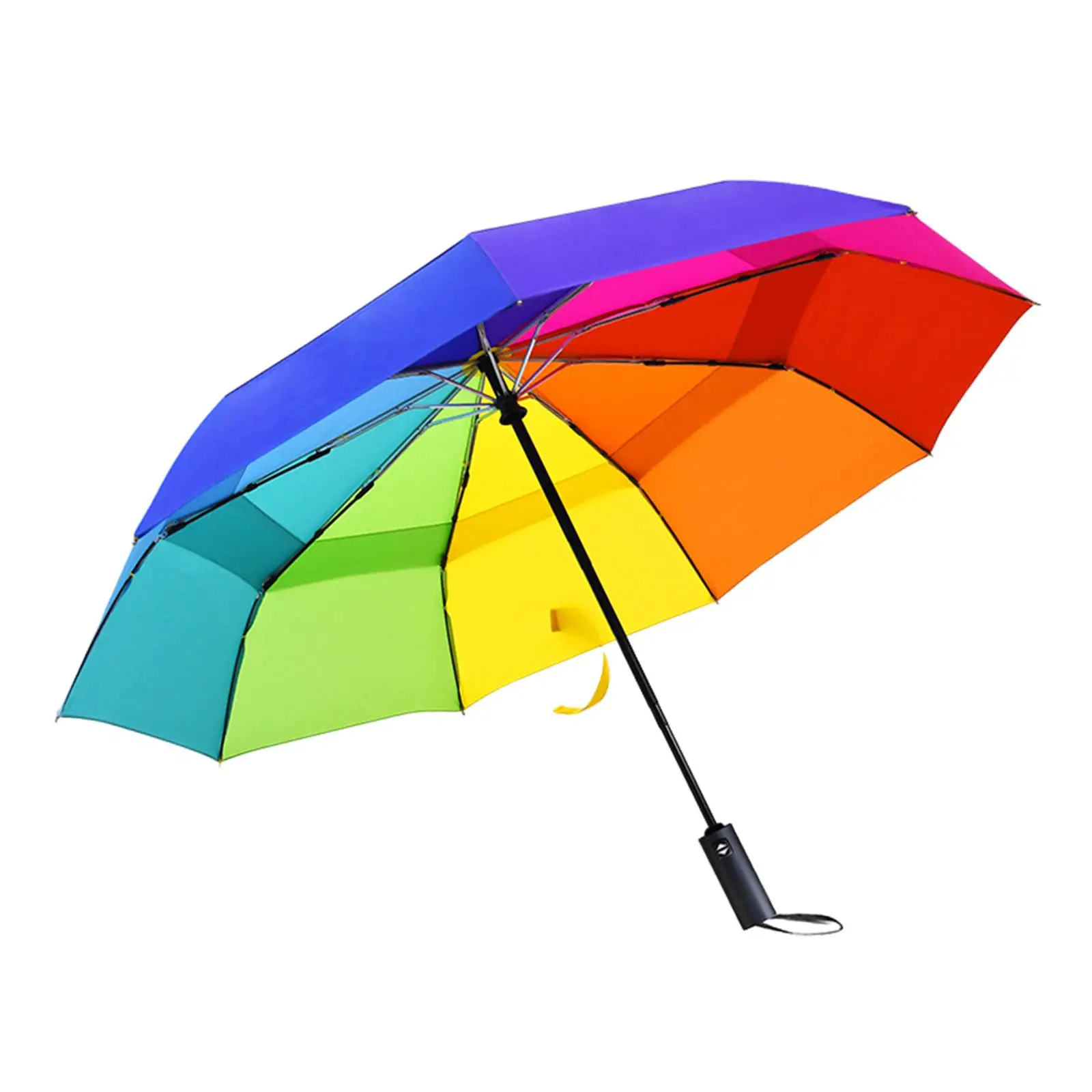 Automatic Folding Umbrella Rainbow Windproof Parasol Compact Travel Large for Rain Adult Double Layer Lightweight Portable