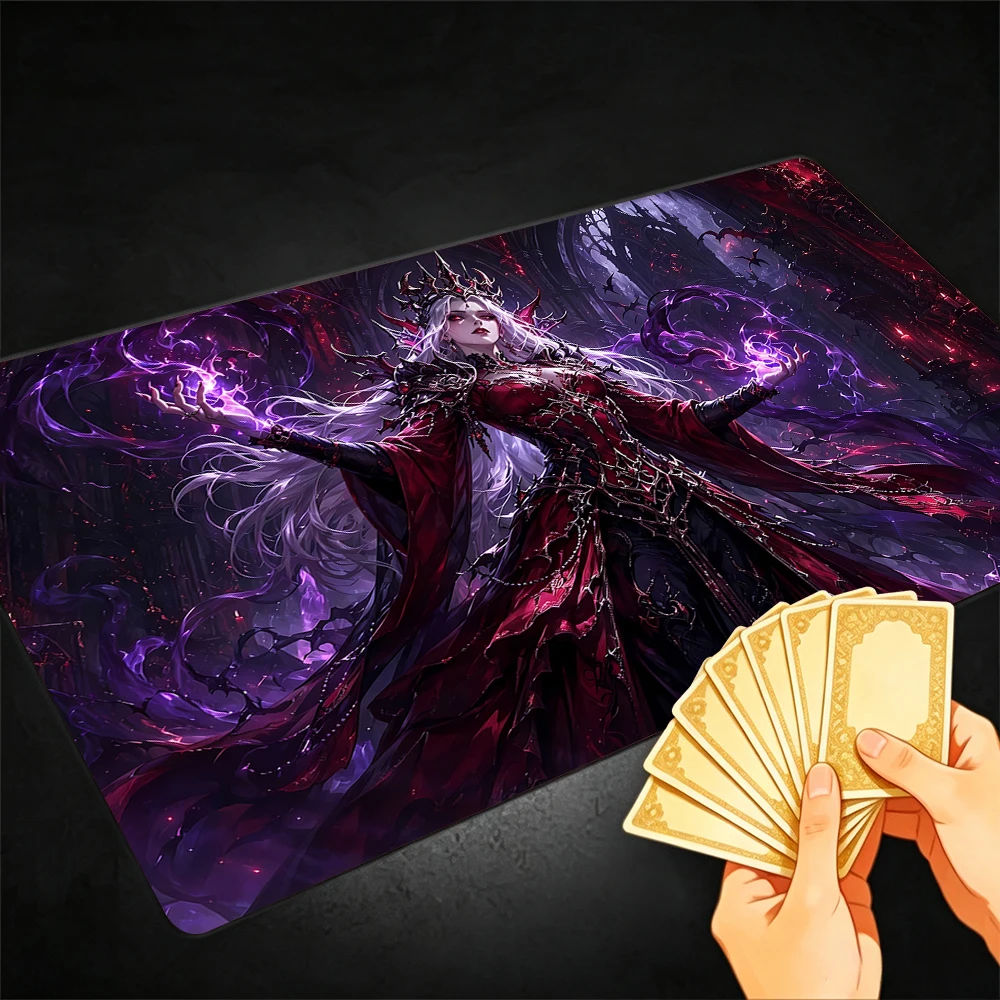 Gothic Vampire Queen TCG Playmat Magic Playmat with Stitched Edge Anti-slip base 60X35cm Gathering Gaming Mat Trading Card Game