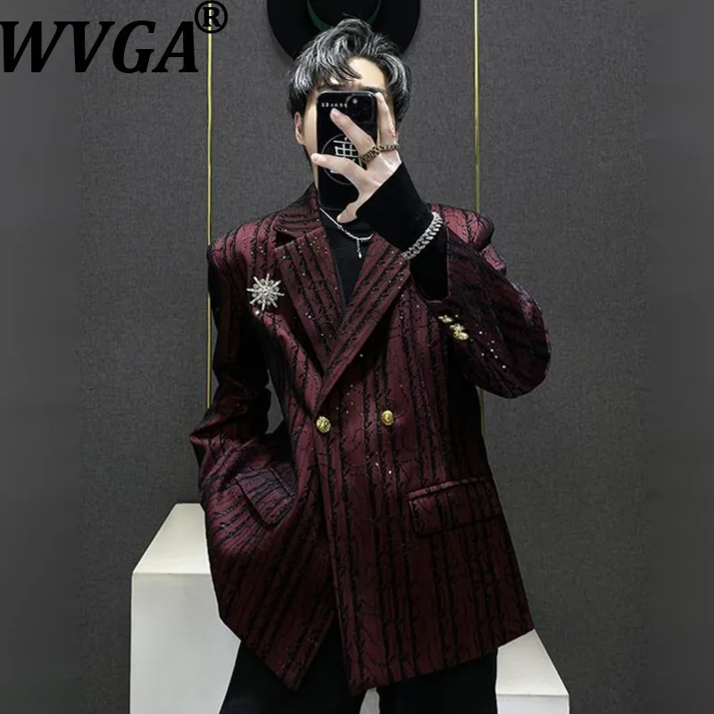 

WVGA Spring Autumn New Men Tide Sequin Trendy Turn-Down Collar Blazer Niche Chic Casual Long Sleeved Suit Jackets Ins Y2K W16679