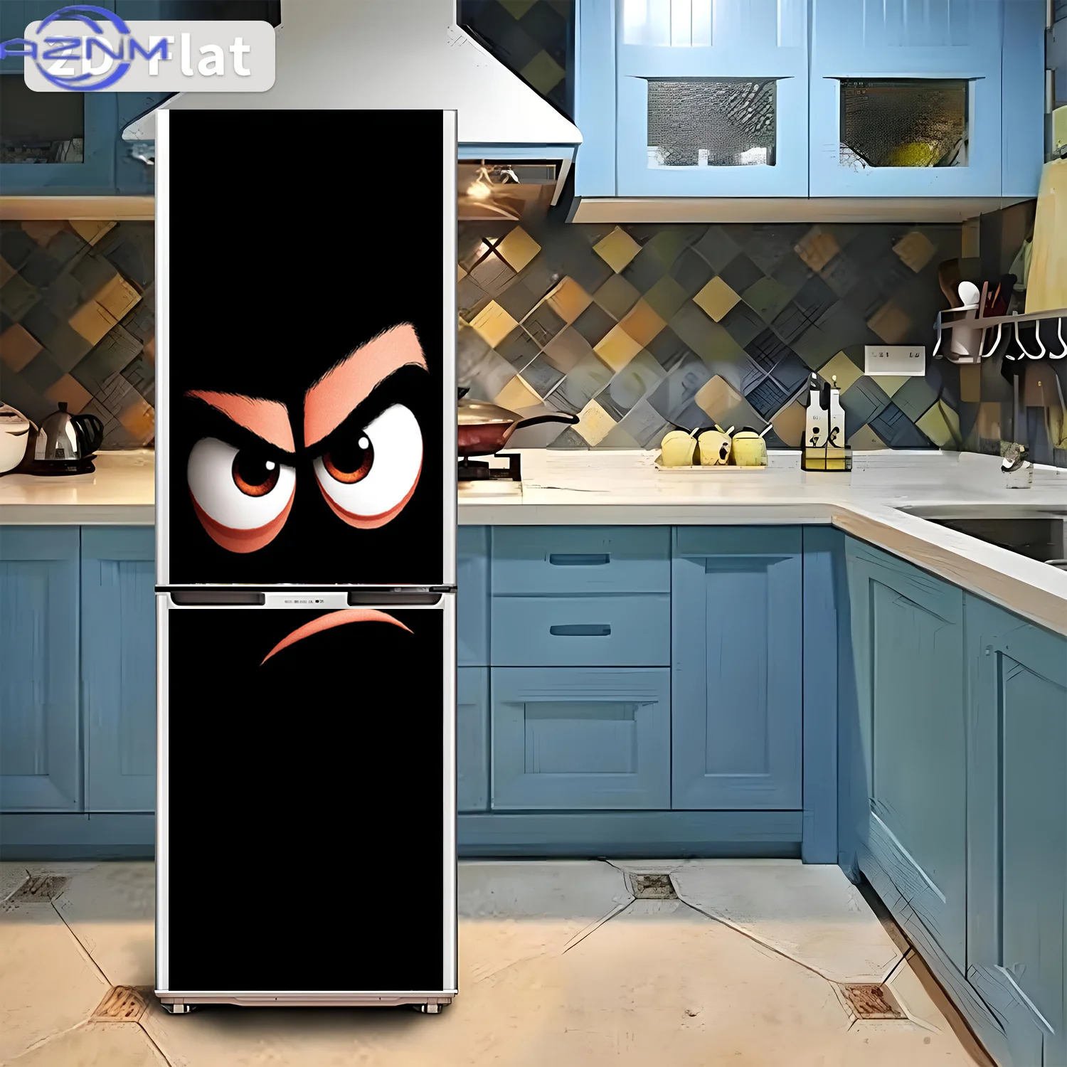 2D Flat Printing 1pc Refrigerator Sticker 60×180cm Angry Eyes Theme Design Wall Sticker Decorative Wallpaper Self-Adhesive Sui