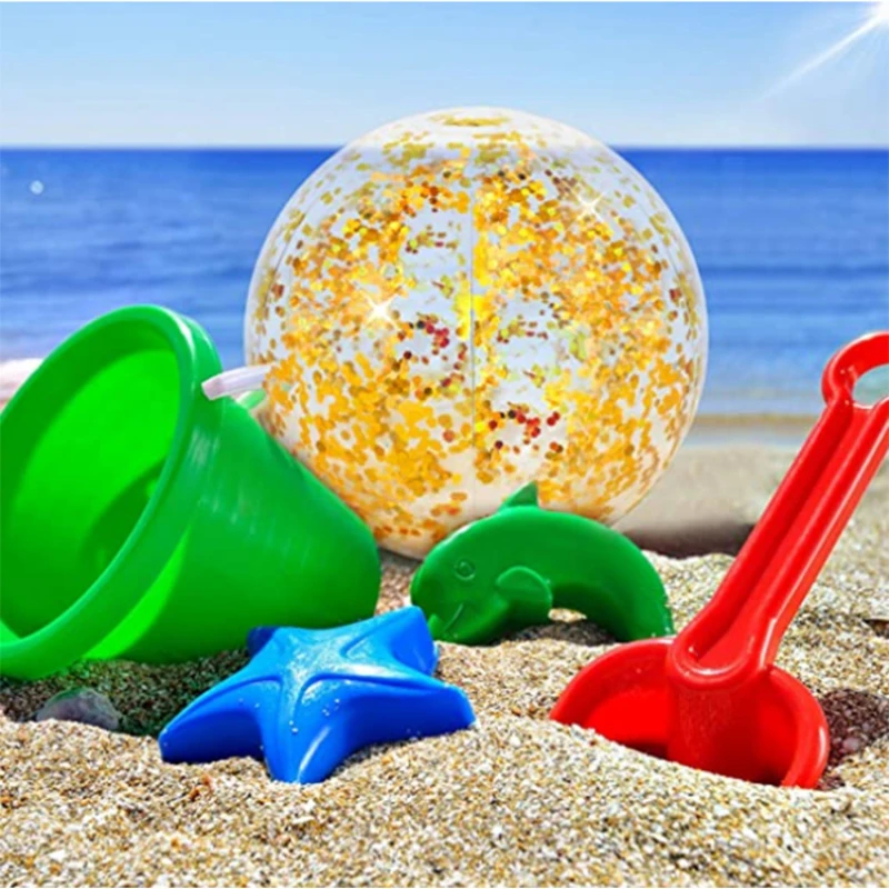 Outdoor Inflatable Beach Ball Summer Water Play Party Pool Toys Kids Toys Glitter Confetti Beach Ball Accessories Water Sports