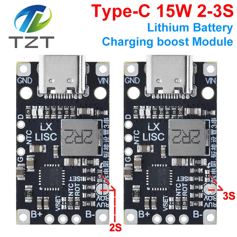 Type-C USB 2-3S BMS 15W 8.4V 12.6V 1.5A Lithium Battery Charging Boost Module With Balanced Support Fast Charge With Indicator